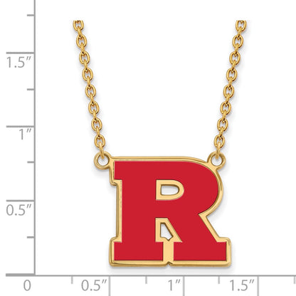 Gold Plated Sterling Silver Logoart Rutgers University Letter R Large Enameled Pendant 18 Inch Necklace