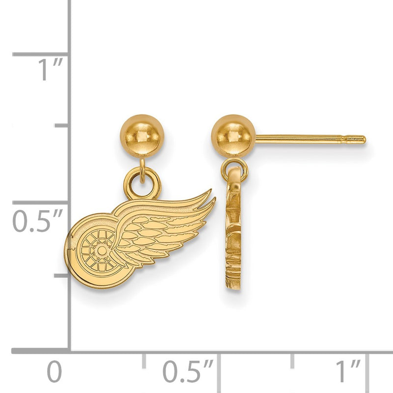 Gold Plated Sterling Silver Nhl Logoart Detroit Red Wings Dangle Post Earrings
