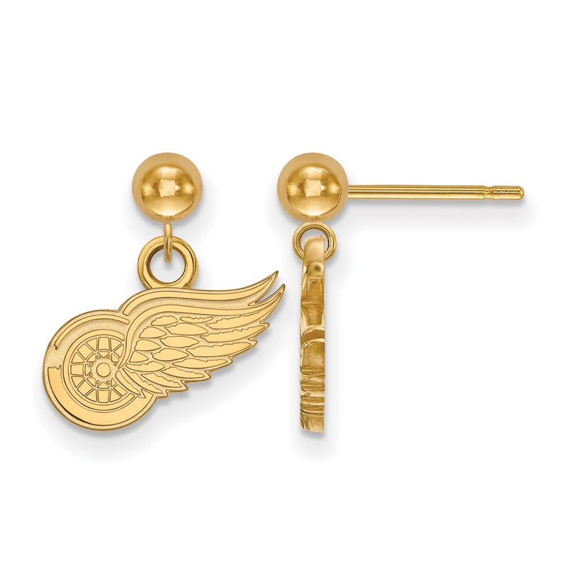 Gold Plated Sterling Silver Nhl Logoart Detroit Red Wings Dangle Post Earrings