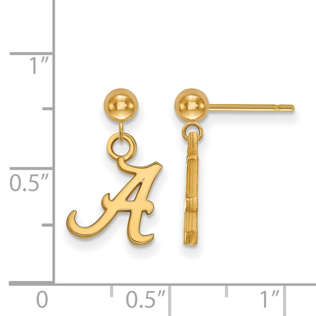 14K Yellow Gold Logoart University Of Alabama Letter A Dangle Ball Post Earrings