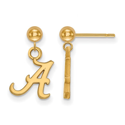 Gold Plated Sterling Silver Logoart University Of Alabama Letter A Dangle Ball Post Earrings