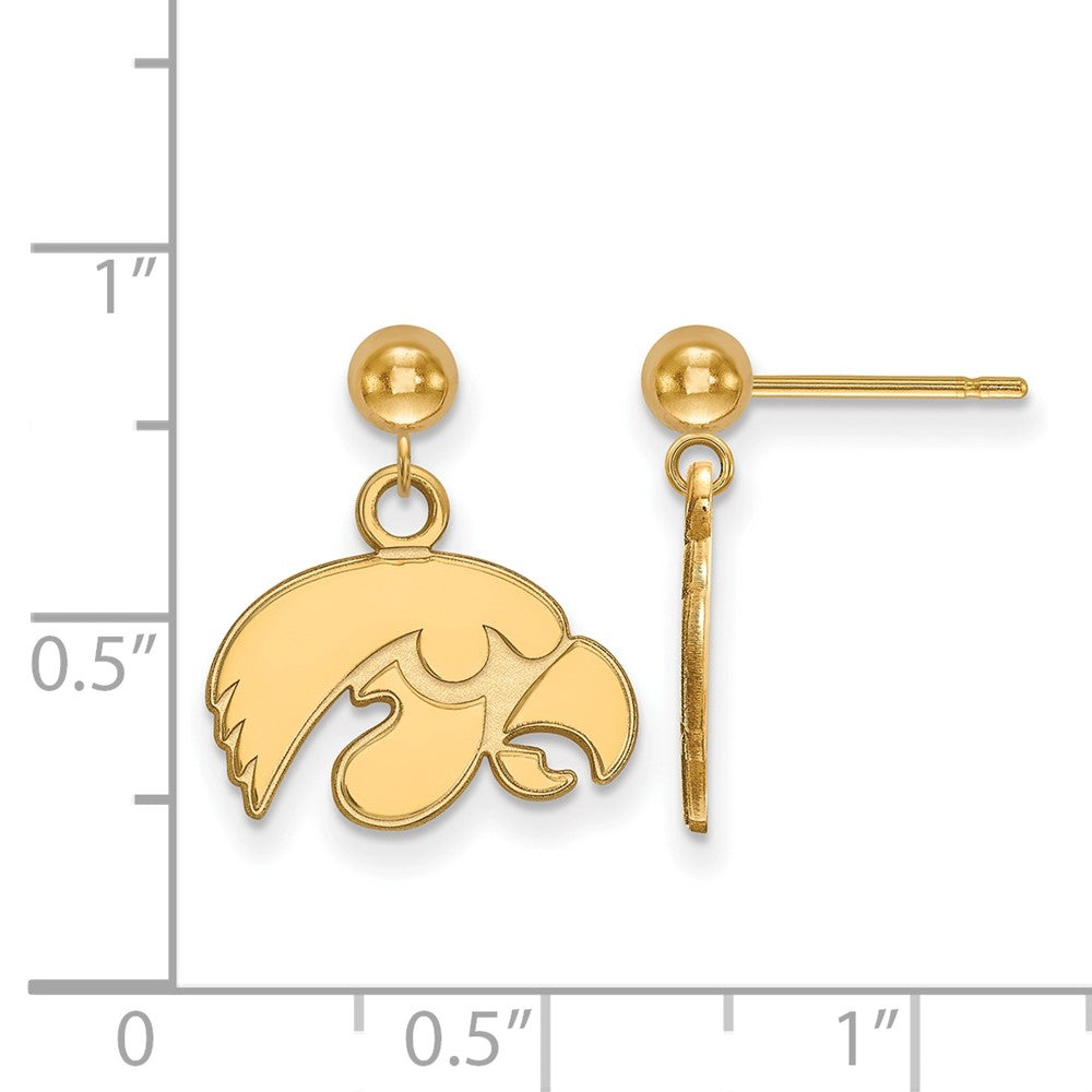 14K Yellow Gold Logoart University Of Iowa Hawk Dangle Ball Post Earrings