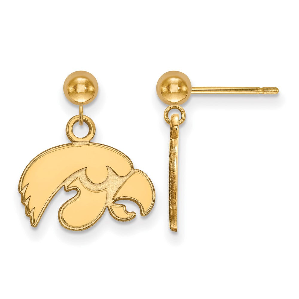 14K Yellow Gold Logoart University Of Iowa Hawk Dangle Ball Post Earrings