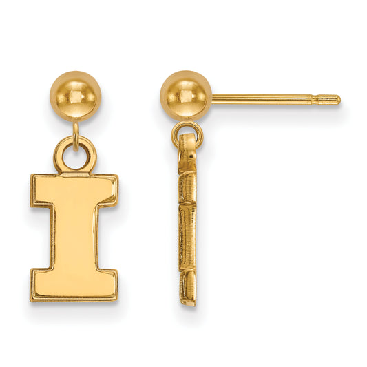 Gold Plated Sterling Silver Logoart University Of Illinois Letter I Dangle Ball Post Earrings