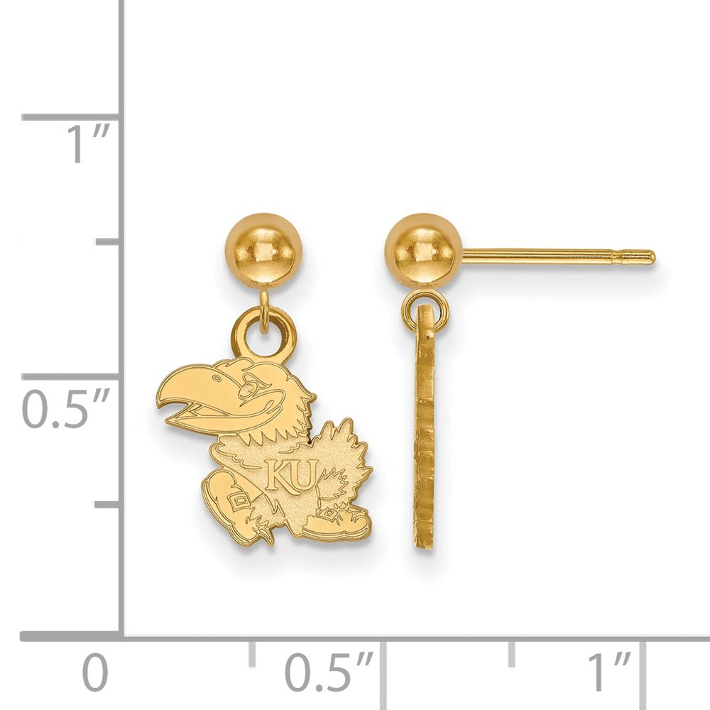 14K Yellow Gold Logoart University Of Kansas Jayhawk Dangle Ball Post Earrings