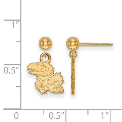 14K Yellow Gold Logoart University Of Kansas Jayhawk Dangle Ball Post Earrings