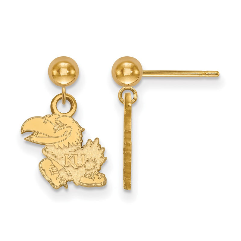 Gold Plated Sterling Silver Logoart University Of Kansas Jayhawk Dangle Ball Post Earrings
