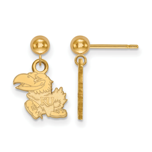 14K Yellow Gold Logoart University Of Kansas Jayhawk Dangle Ball Post Earrings
