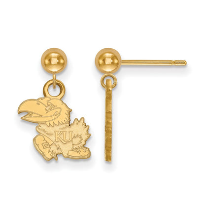 14K Yellow Gold Logoart University Of Kansas Jayhawk Dangle Ball Post Earrings