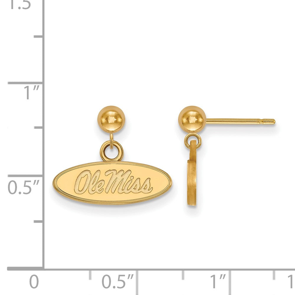 Gold Plated Sterling Silver Logoart University Of Mississippi Ole Miss Oval Dangle Ball Post Earrings