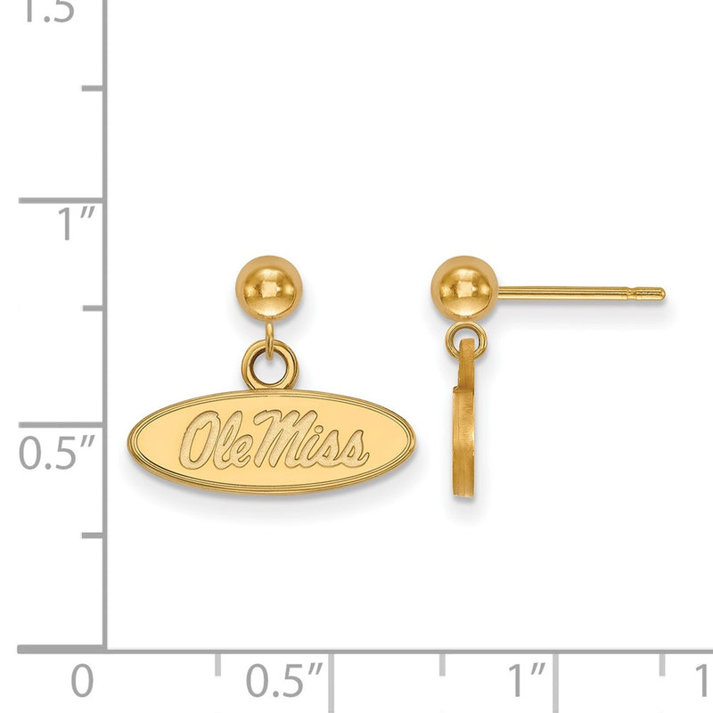 Gold Plated Sterling Silver Logoart University Of Mississippi Ole Miss Oval Dangle Ball Post Earrings