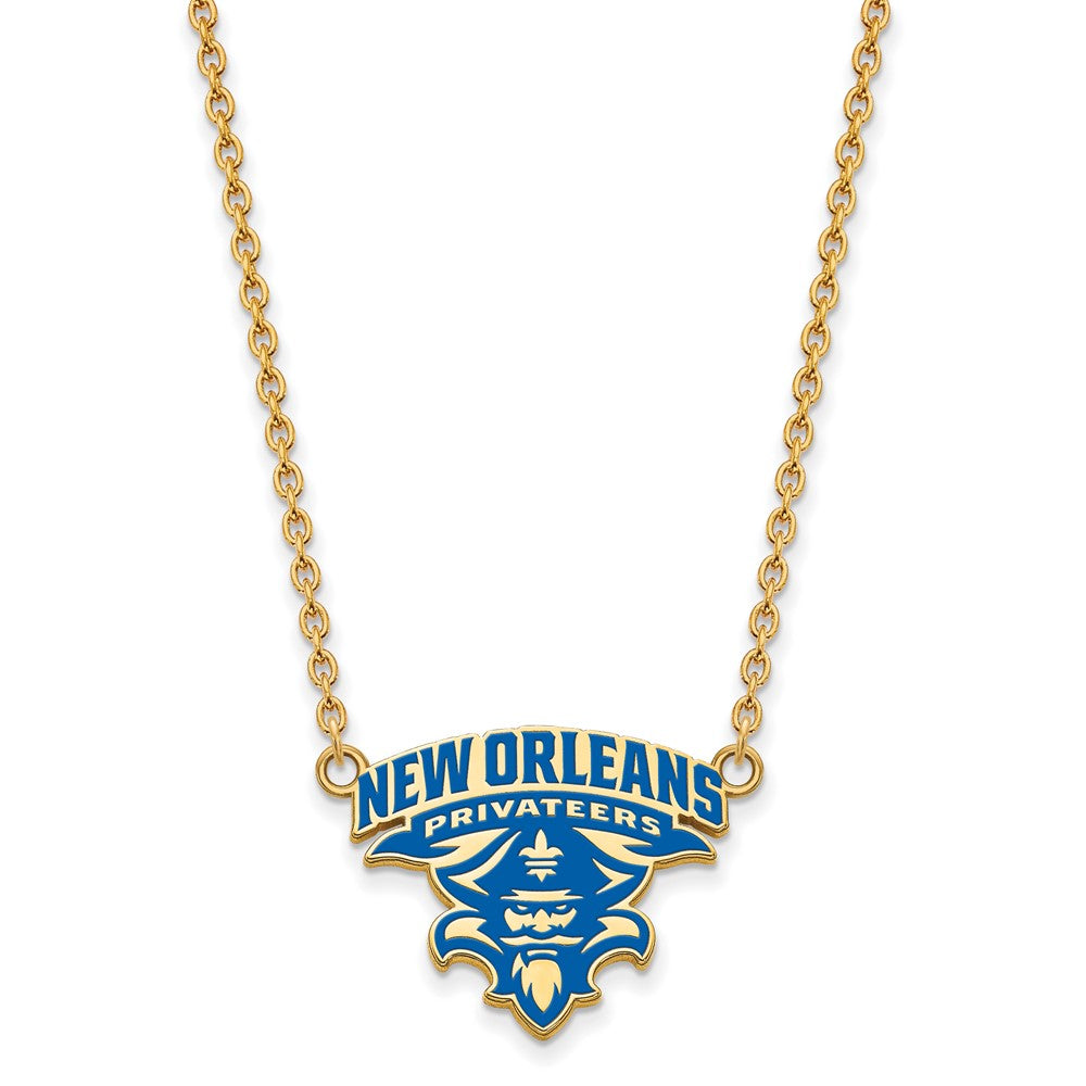 Gold Plated Sterling Silver Logoart University Of New Orleans U N O Large Enameled Pendant 18 Inch Necklace