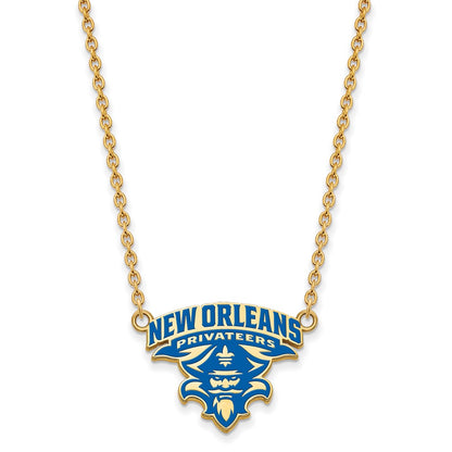 Gold Plated Sterling Silver Logoart University Of New Orleans U N O Large Enameled Pendant 18 Inch Necklace