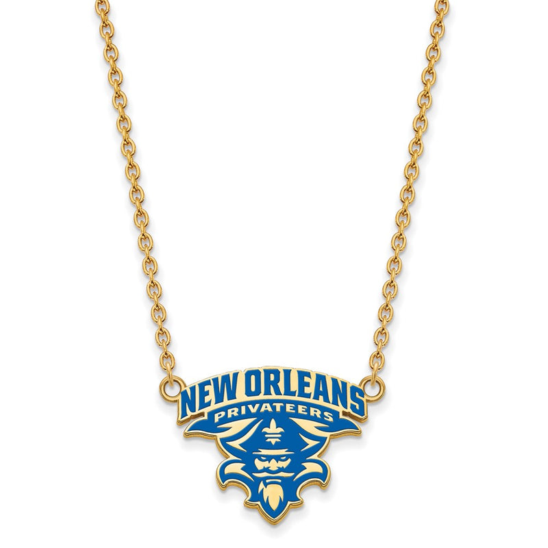 Gold Plated Sterling Silver Logoart University Of New Orleans U N O Large Enameled Pendant 18 Inch Necklace