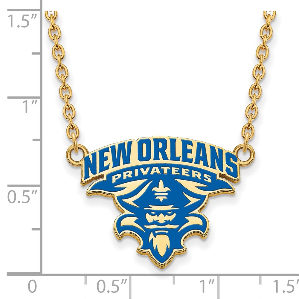 Gold Plated Sterling Silver Logoart University Of New Orleans U N O Large Enameled Pendant 18 Inch Necklace