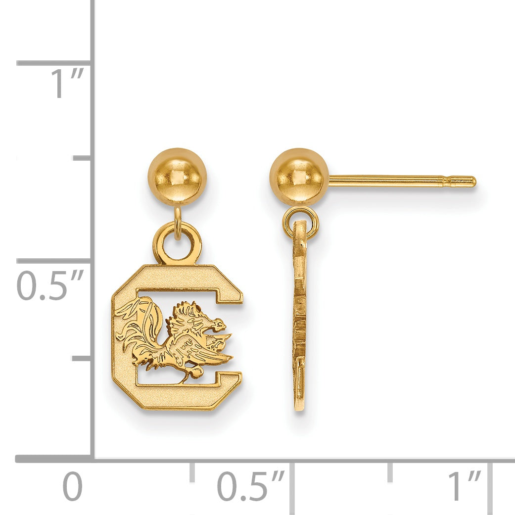 Gold Plated Sterling Silver Logoart University Of South Carolina Dangle Ball Post Earrings