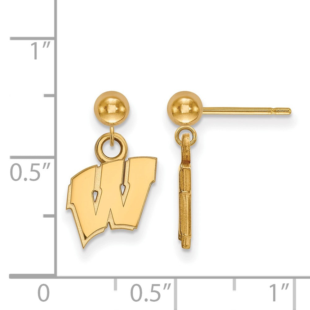 14K Yellow Gold Logoart University Of Wisconsin Letter W Dangle Ball Post Earrings