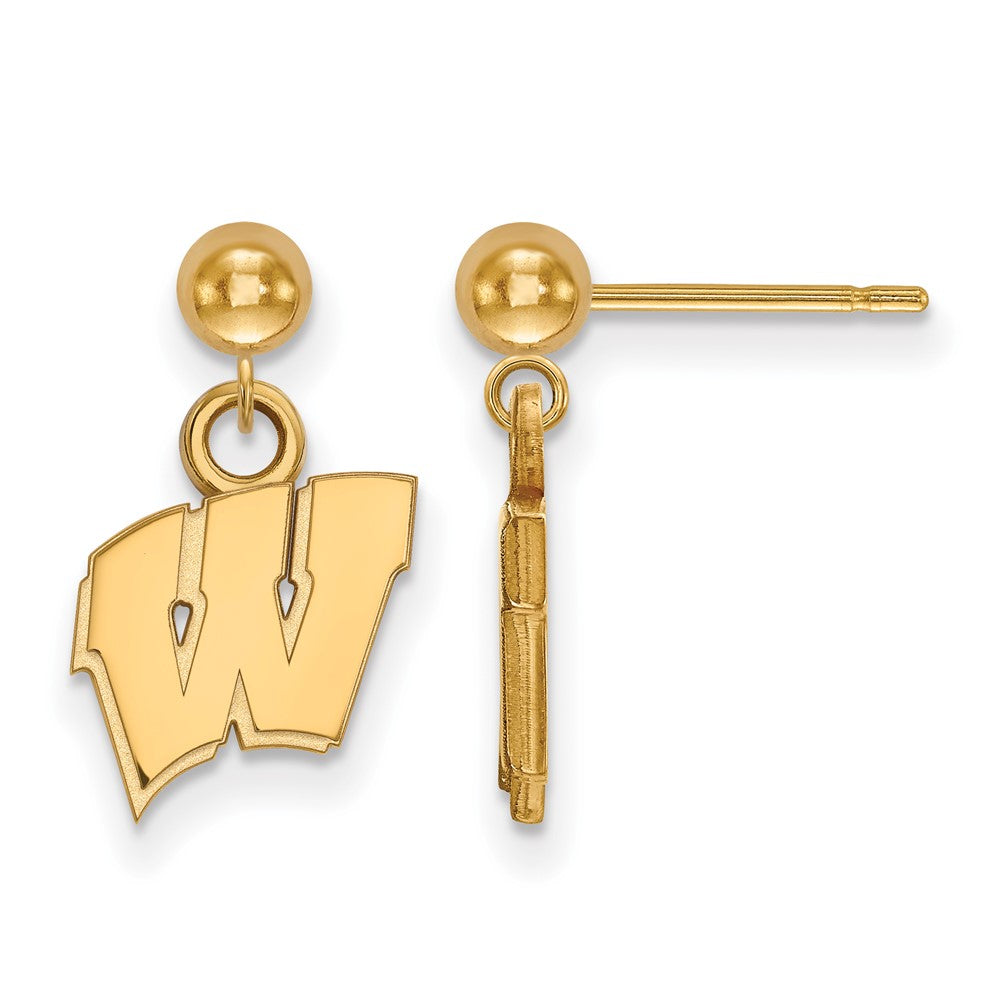 Gold Plated Sterling Silver Logoart University Of Wisconsin Letter W Dangle Ball Post Earrings
