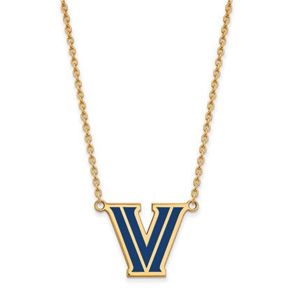 Gold Plated Sterling Silver Logoart Villanova University Letter V Large Enameled Pendant 18 Inch Necklace