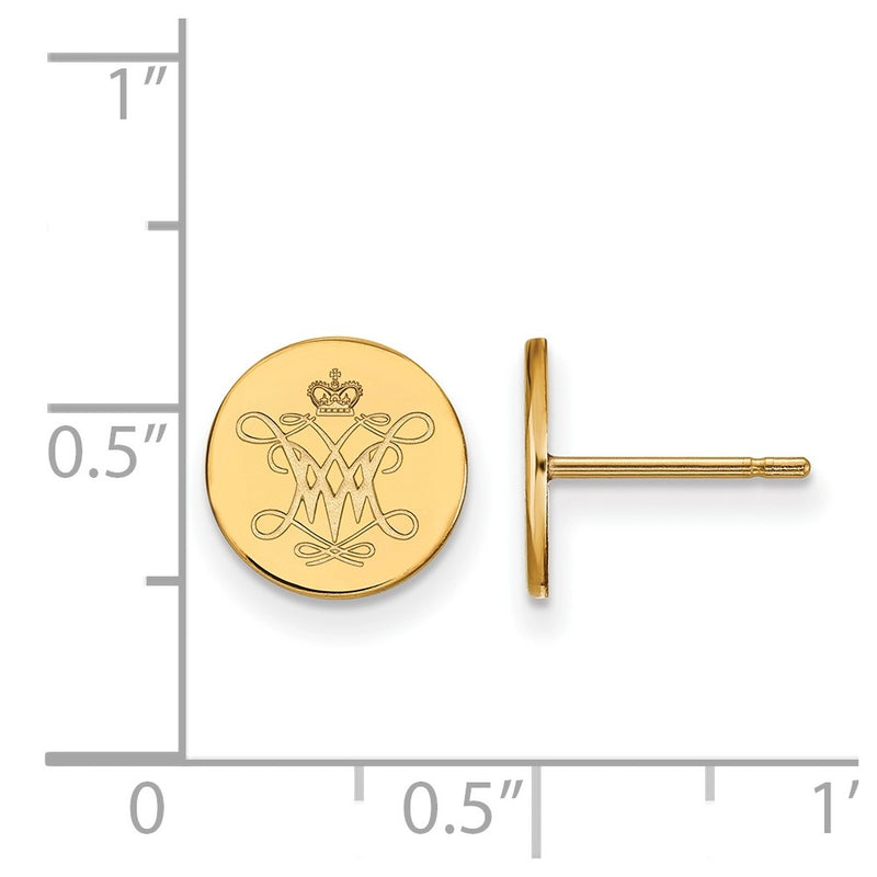 Gold Plated Sterling Silver Logoart College Of William And Mary Extra Small Disc Earrings