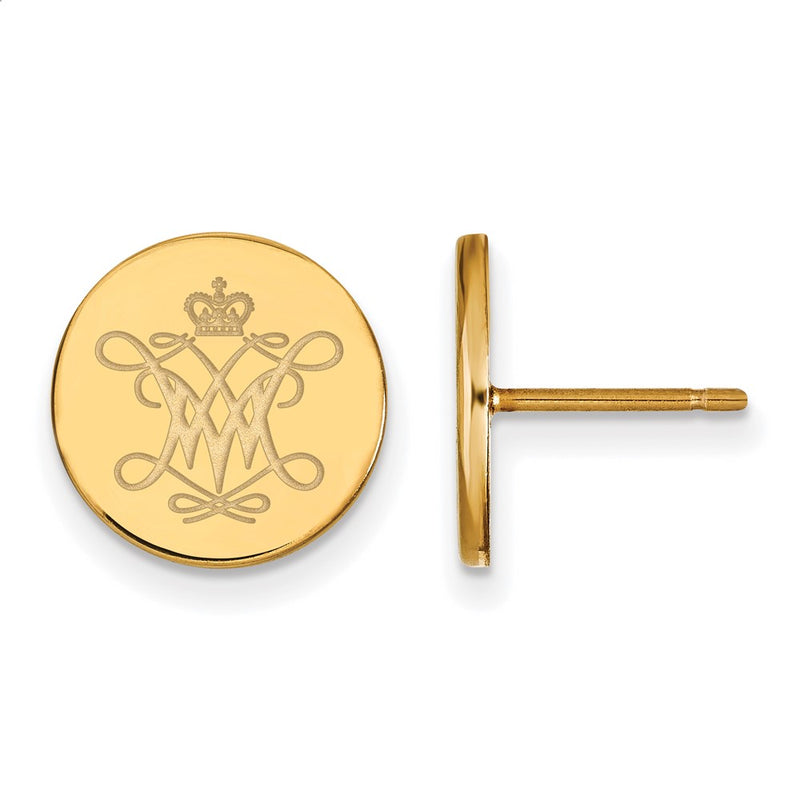 Gold Plated Sterling Silver Logoart College Of William And Mary Extra Small Disc Earrings