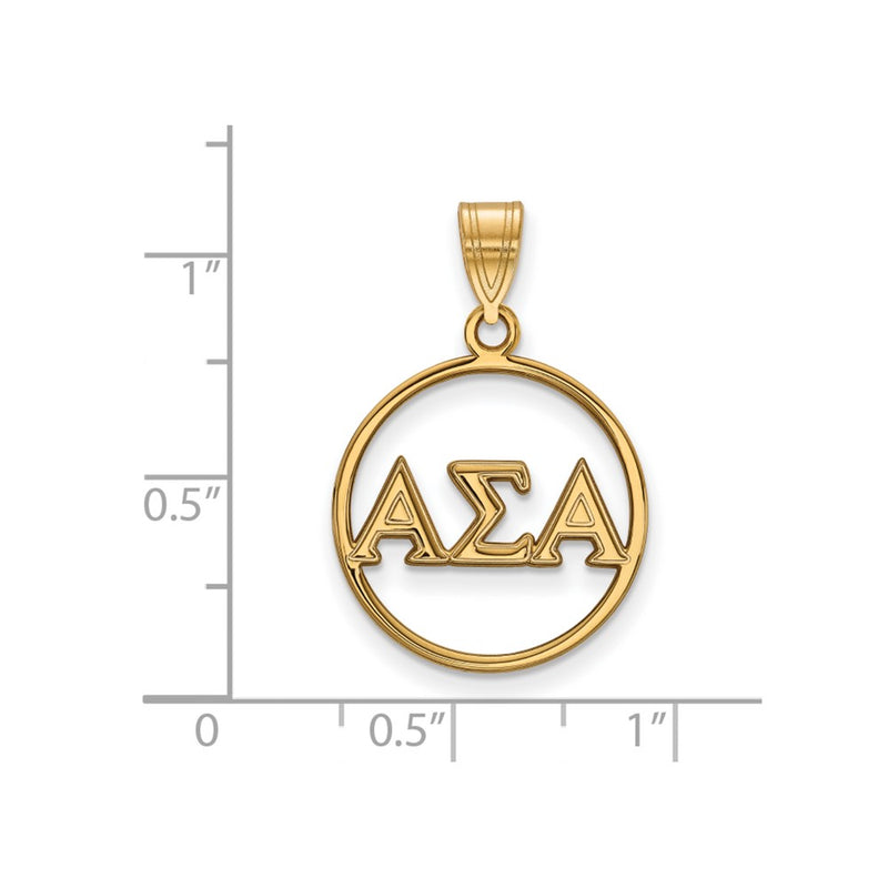 Gold Plated Sterling Silver Logoart Alpha Sigma Sorority Greek Letters Small Circle Pendant