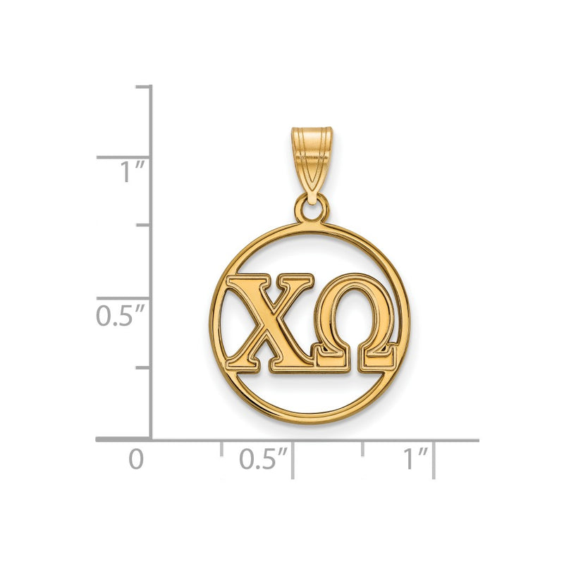 Gold Plated Sterling Silver Logoart Chi Omega Sorority Greek Letters Small Circle Pendant