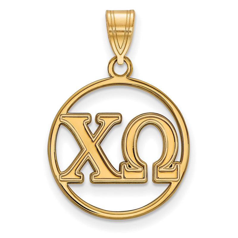 Gold Plated Sterling Silver Logoart Chi Omega Sorority Greek Letters Small Circle Pendant