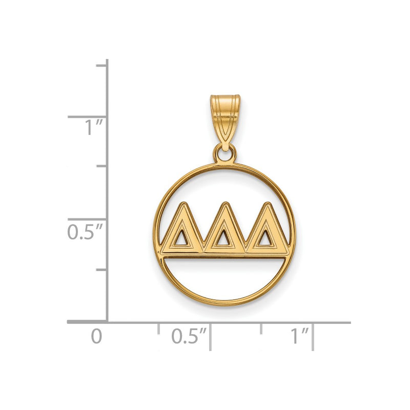 Gold Plated Sterling Silver Logoart Delta Sorority Greek Letters Medium Circle Pendant