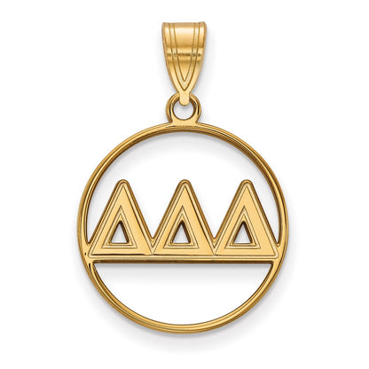 Gold Plated Sterling Silver Logoart Delta Sorority Greek Letters Medium Circle Pendant