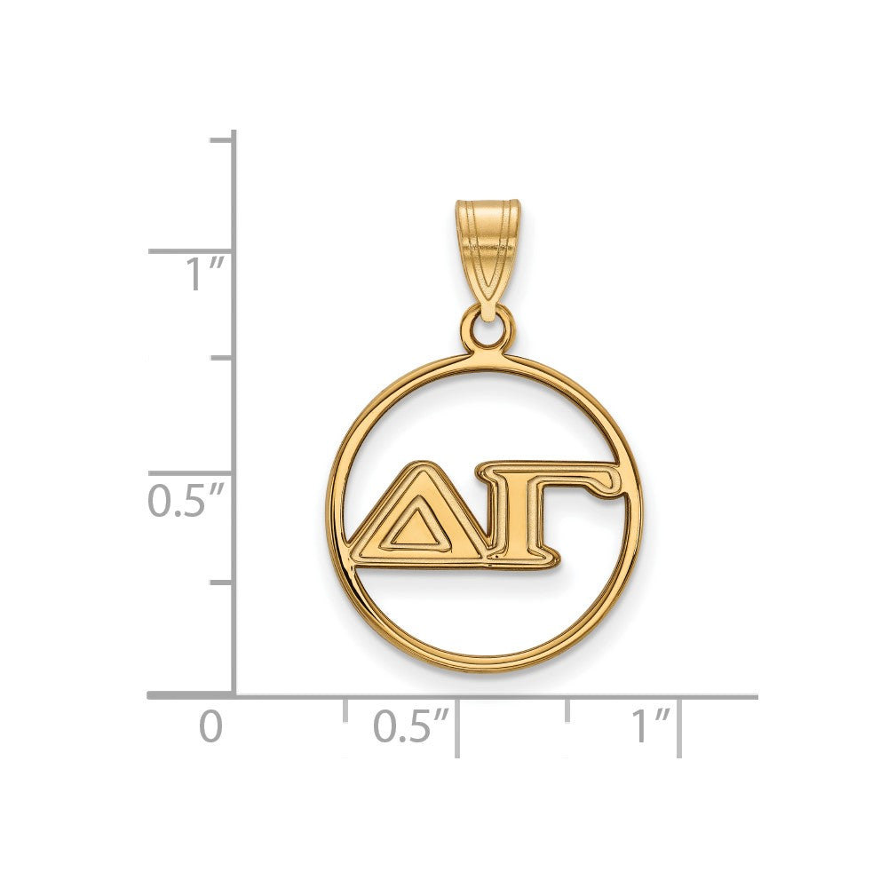 Gold Plated Sterling Silver Logoart Delta Gamma Sorority Greek Letters Medium Circle Pendant