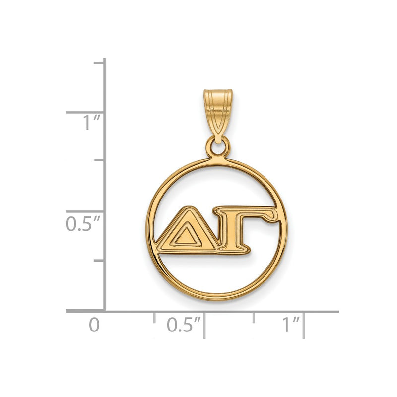 Gold Plated Sterling Silver Logoart Delta Gamma Sorority Greek Letters Medium Circle Pendant