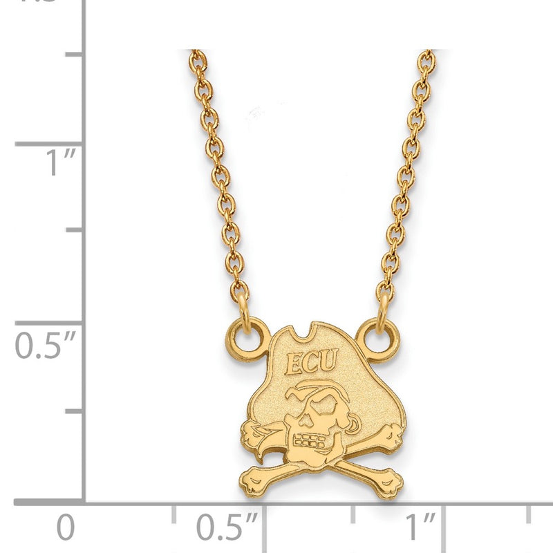 Gold Plated Sterling Silver Logoart East Carolina University Pirate Small Pendant 18 Inch Necklace