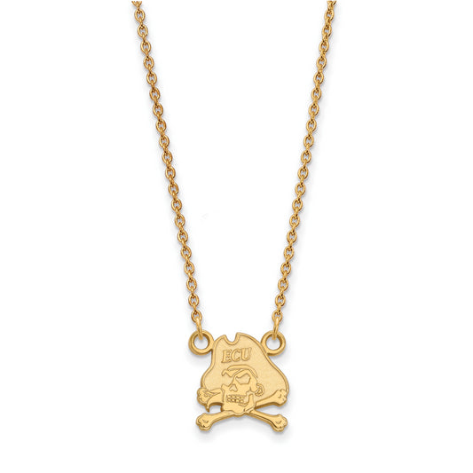 10K Yellow Gold Logoart East Carolina University Pirate Small Pendant 18 Inch Necklace
