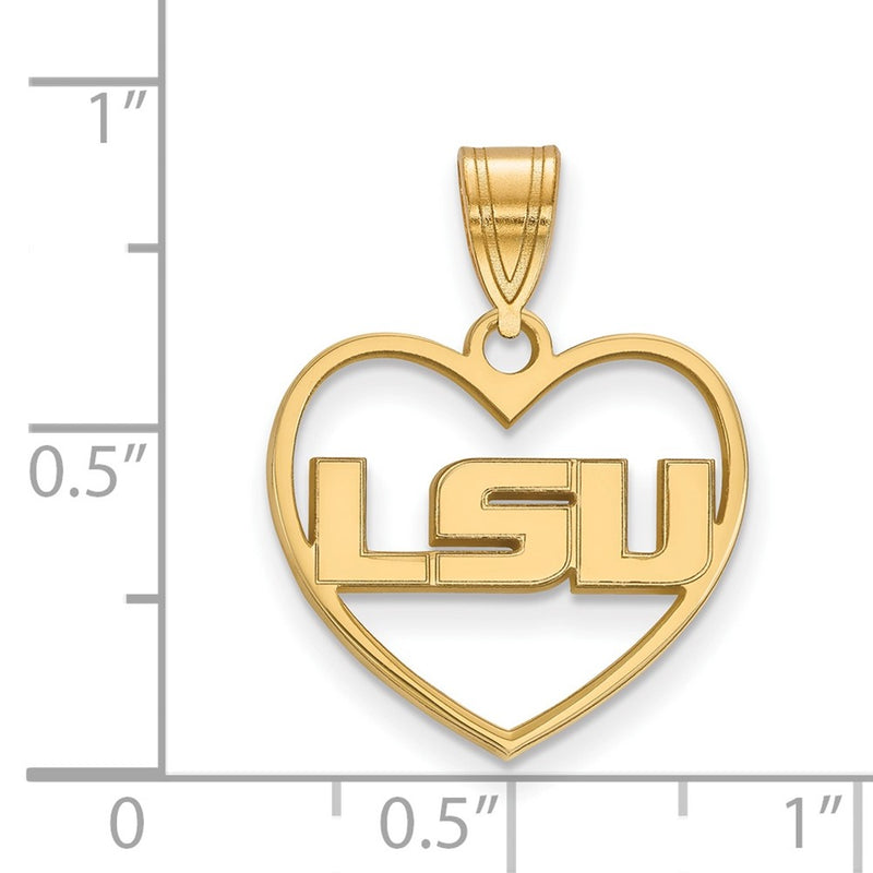 Gold Plated Sterling Silver Logoart Louisiana State University L S U Heart Pendant