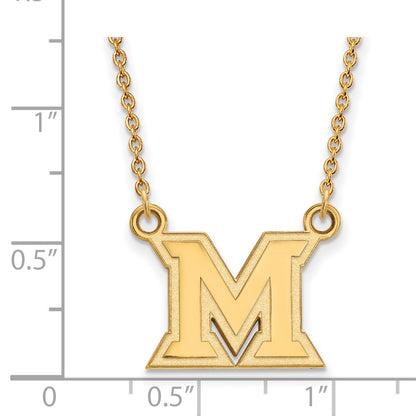 10K Yellow Gold Logoart Miami University Ohio Letter M Small Pendant 18 Inch Necklace