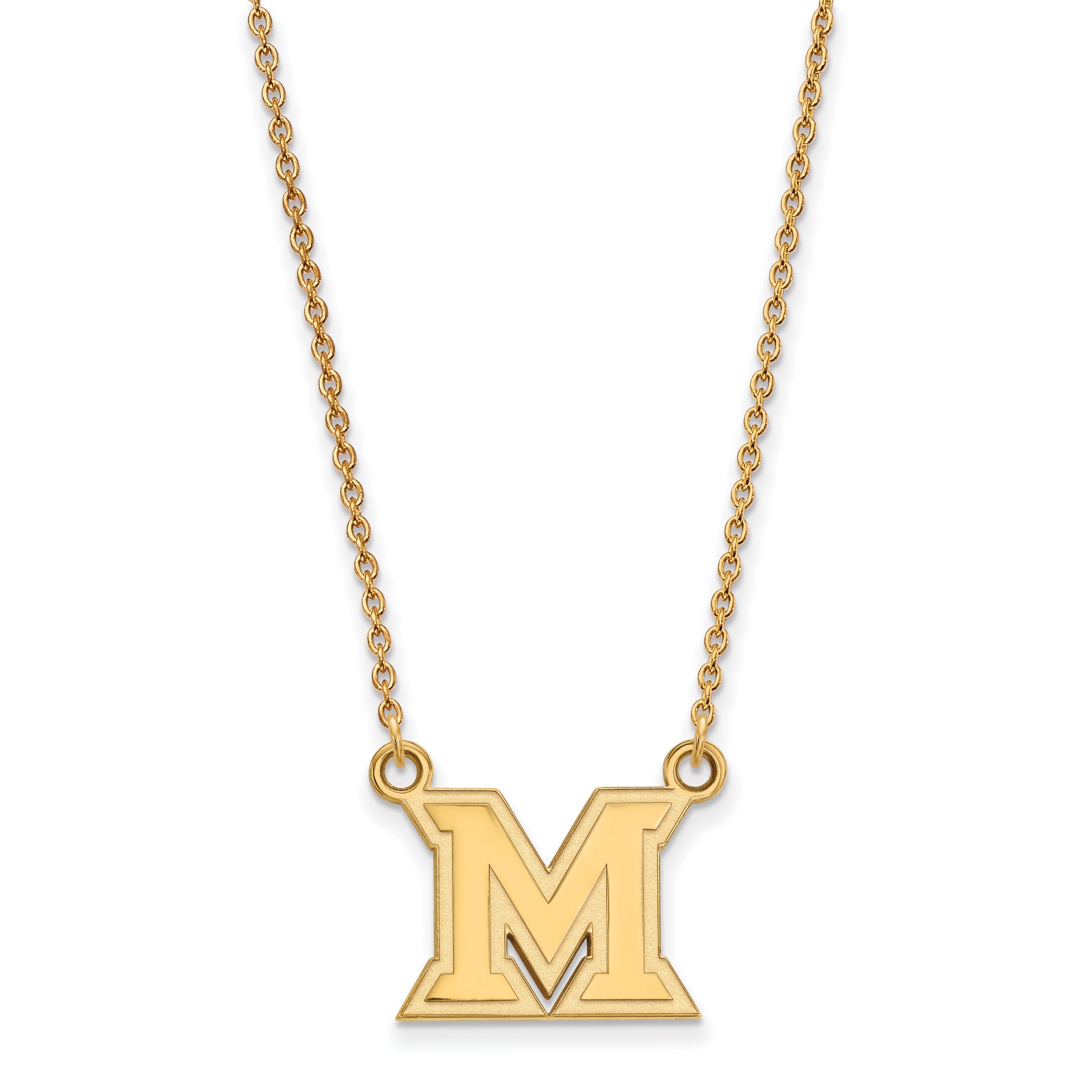 10K Yellow Gold Logoart Miami University Ohio Letter M Small Pendant 18 Inch Necklace