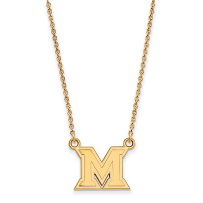 10K Yellow Gold Logoart Miami University Ohio Letter M Small Pendant 18 Inch Necklace