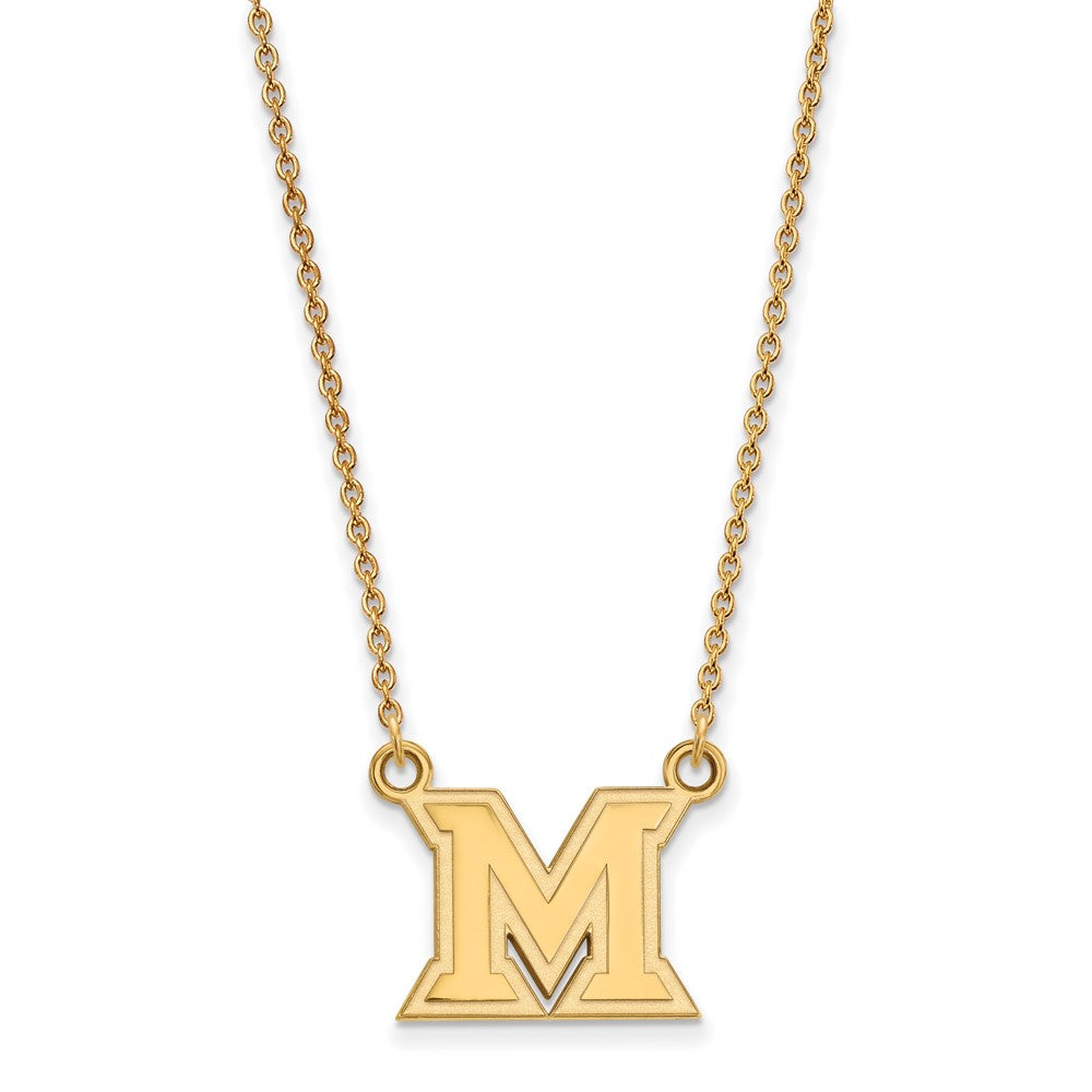 10K Yellow Gold Logoart Miami University Ohio Letter M Small Pendant 18 Inch Necklace