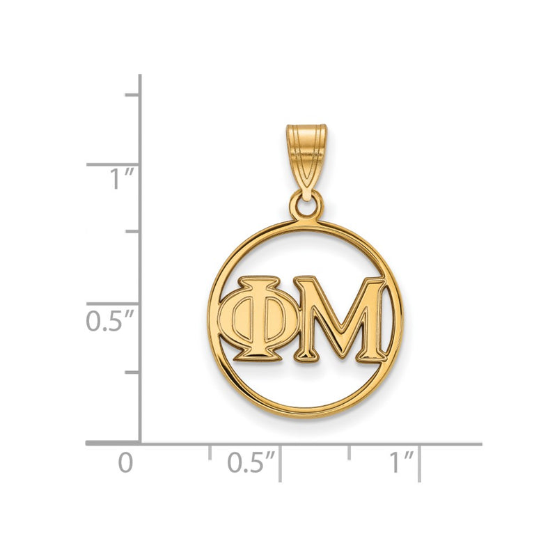 Gold Plated Sterling Silver Logoart Phi Mu Sorority Greek Letters Medium Circle Pendant