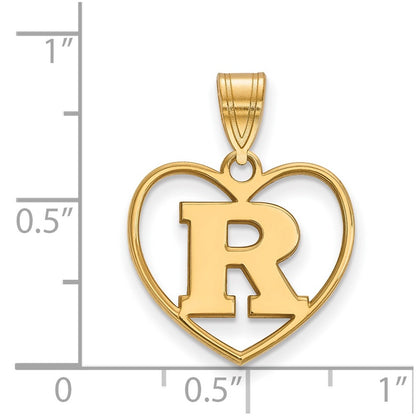 Gold Plated Sterling Silver Logoart Rutgers University Letter R Heart Pendant