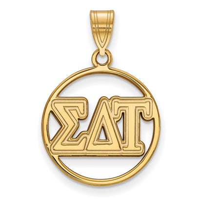 Gold Plated Sterling Silver Logoart Sigma Delta Tau Sorority Greek Letters Medium Circle Pendant