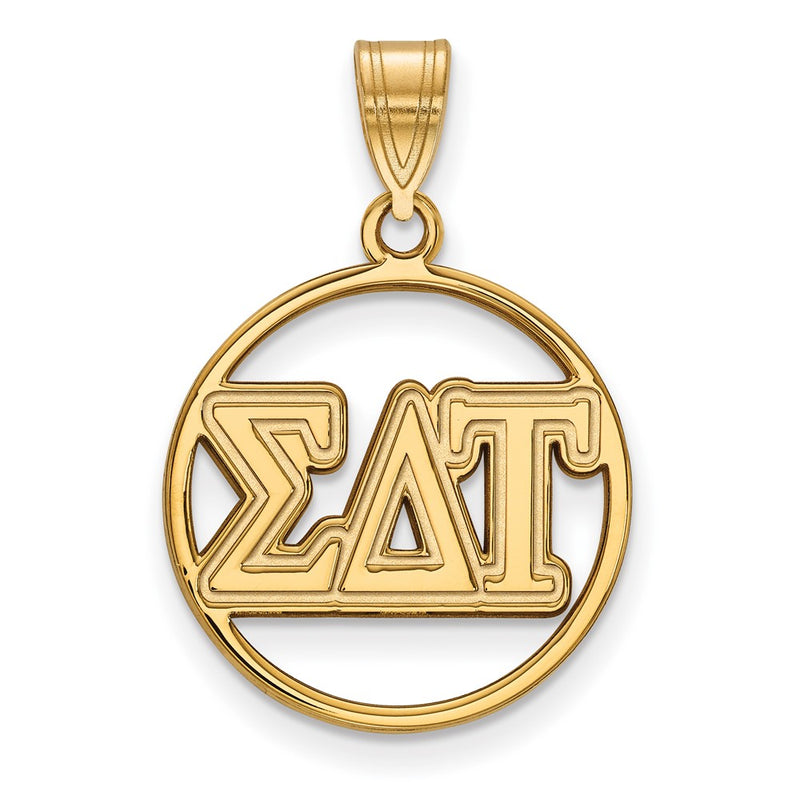 Gold Plated Sterling Silver Logoart Sigma Delta Tau Sorority Greek Letters Medium Circle Pendant