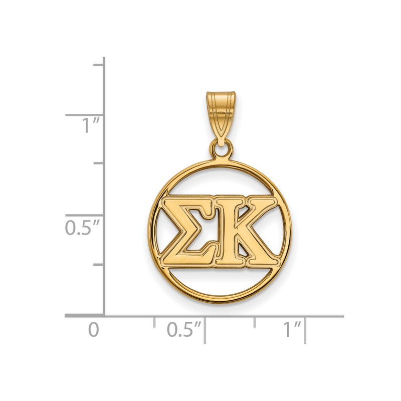 Gold Plated Sterling Silver Logoart Sigma Kappa Sorority Greek Letters Medium Circle Pendant