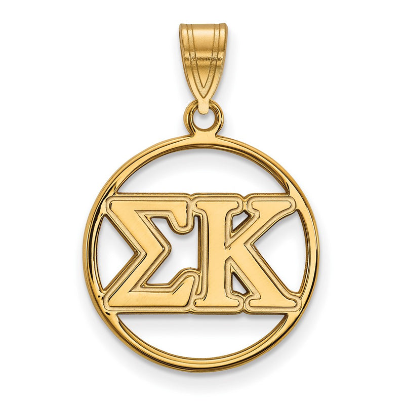 Gold Plated Sterling Silver Logoart Sigma Kappa Sorority Greek Letters Medium Circle Pendant