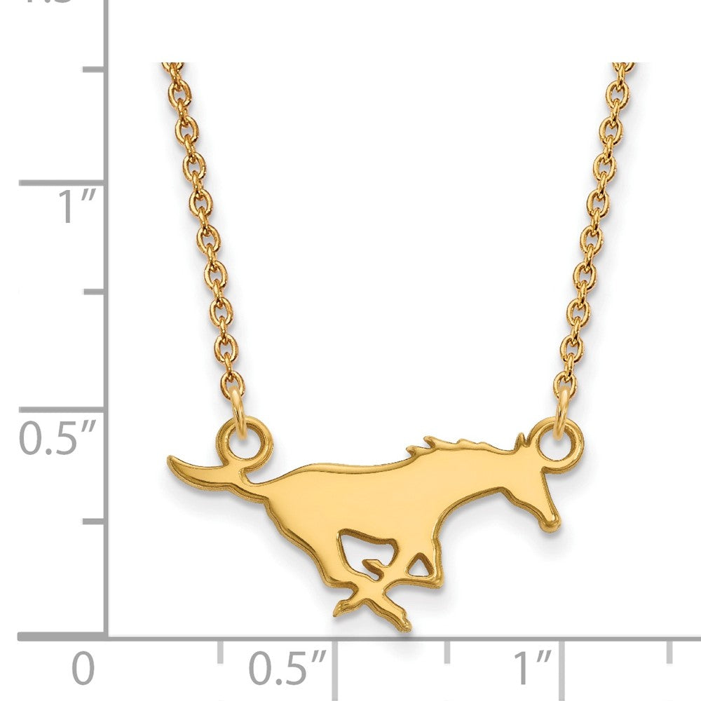 Gold Plated Sterling Silver Logoart Southern Methodist University Mustang Small Pendant 18 Inch Necklace