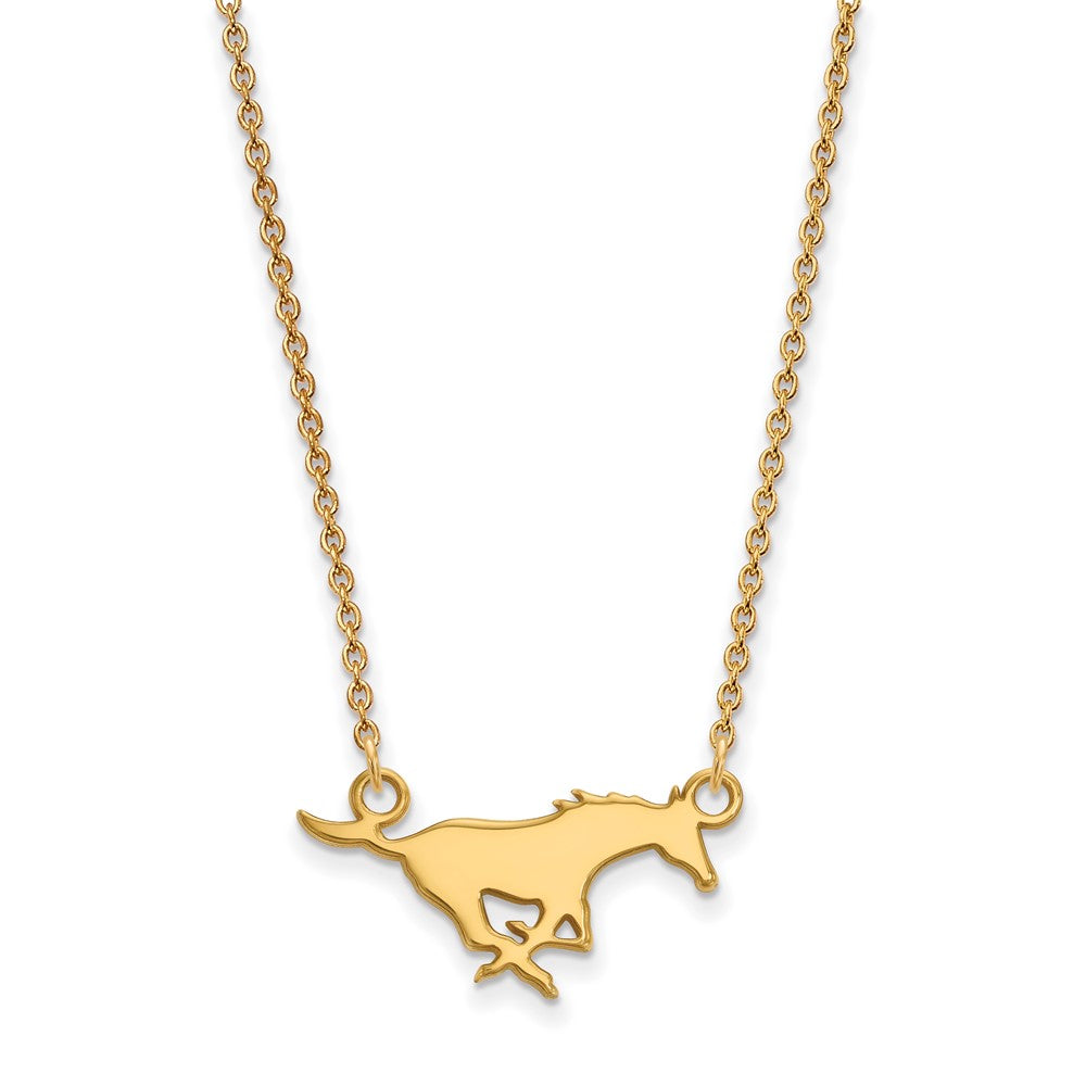 14K Yellow Gold Logoart Southern Methodist University Mustang Small Pendant 18 Inch Necklace