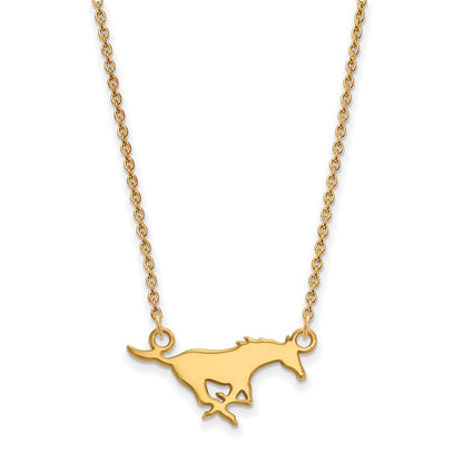 10K Yellow Gold Logoart Southern Methodist University Mustang Small Pendant 18 Inch Necklace