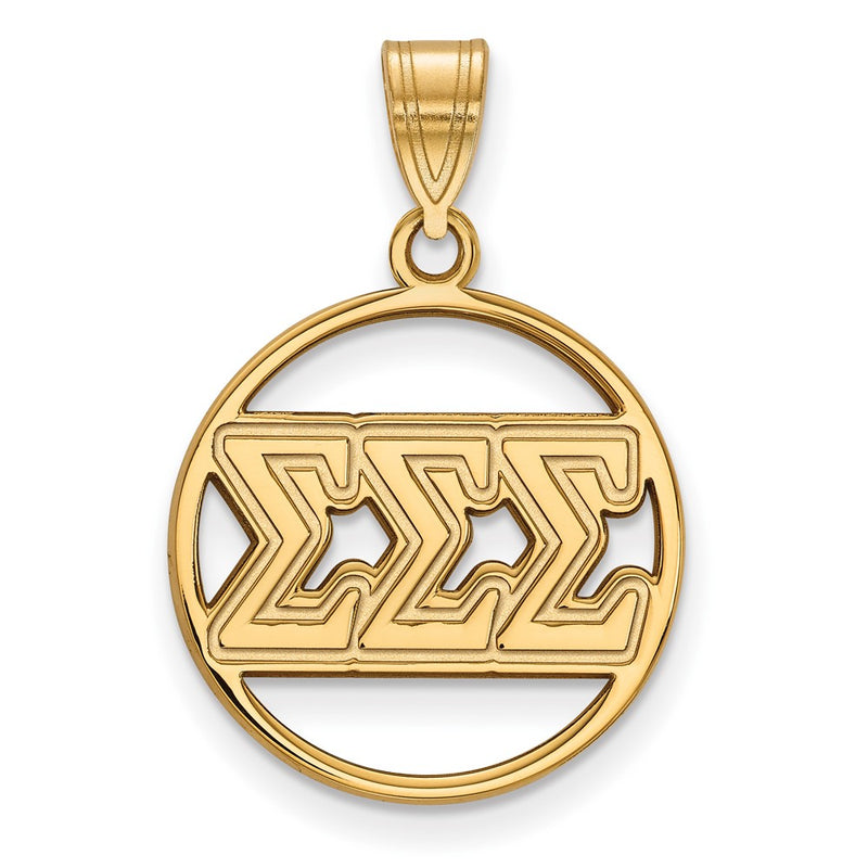 Gold Plated Sterling Silver Logoart Sigma Sorority Greek Letters Medium Circle Pendant