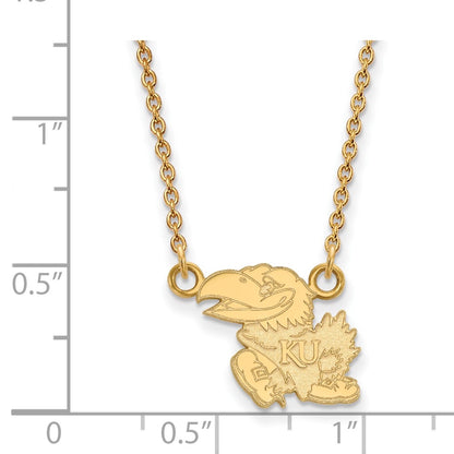Gold Plated Sterling Silver Logoart University Of Kansas Jayhawk Small Pendant 18 Inch Necklace